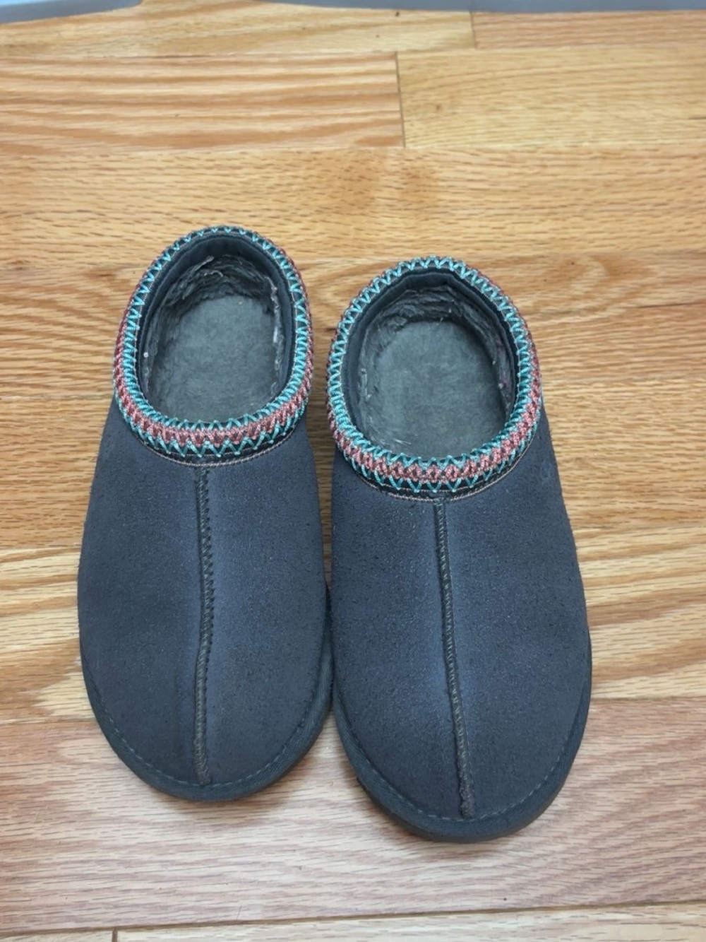 UGG Black Suede Slip-On Mule Slippers with Multicolor Trim